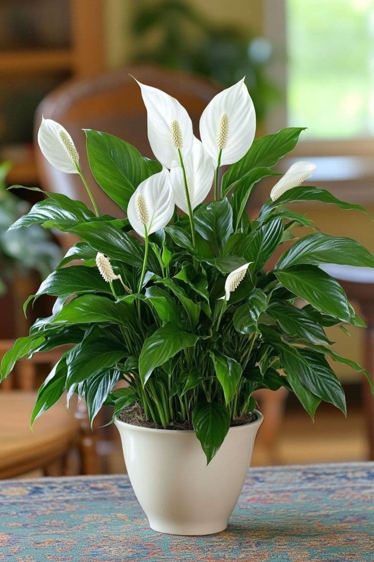 Peace lily houseplant that can cause mouth irritation and digestive symptoms in cats
