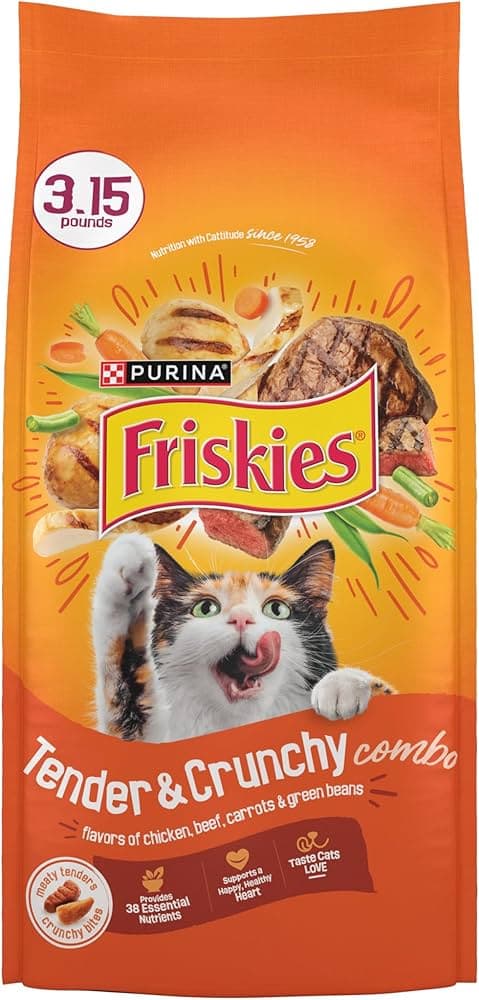 Friskies Tender and Crunchy dry cat food packaging
