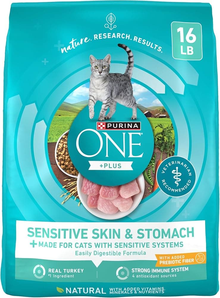Bag of Purina ONE Sensitive Skin & Stomach dry cat food for adult cats